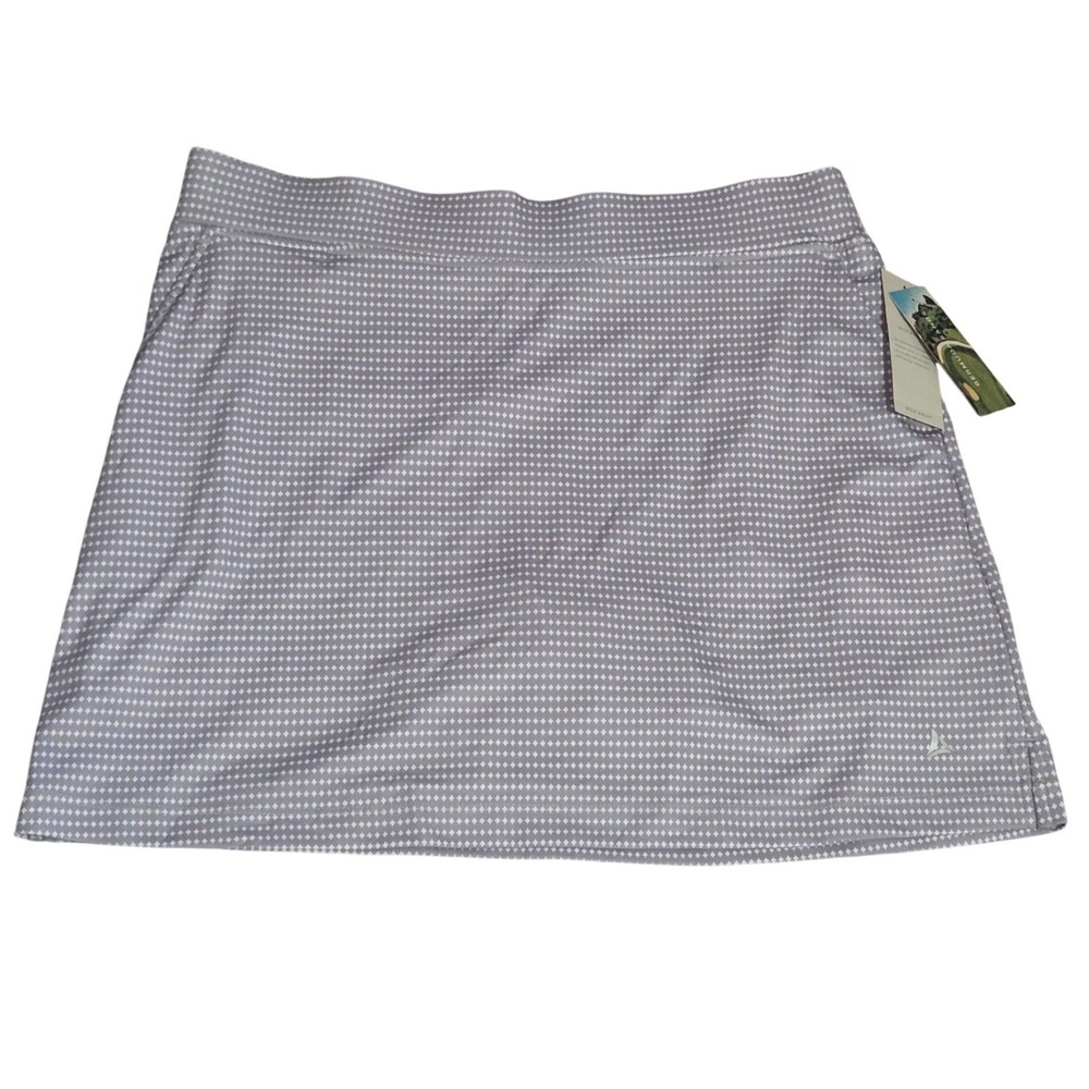 Bermuda Sands Womens Nan Steel Grey Diamond Print Performance Golf Skort L NEW